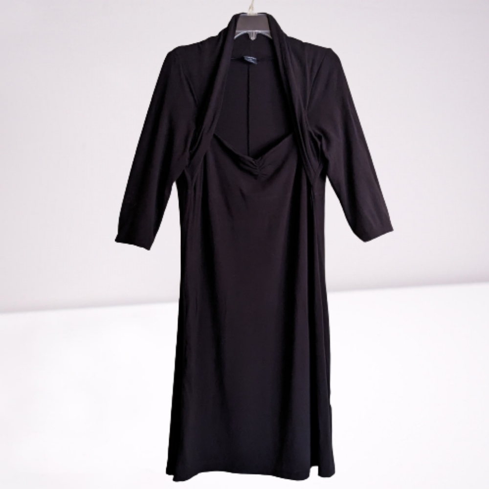 Tribal Dress Black Stretch Attached Shrug 3/4 Sleeves Large LBD